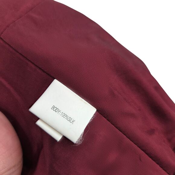 VINTAGE KAY UNGER NEW YORK SZ 6 SILK MAROON LEAF PRINT KNEE LENGTH DRESS - Picture 4 of 5